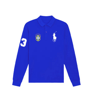 Blue Brazil Long Sleeve Polo